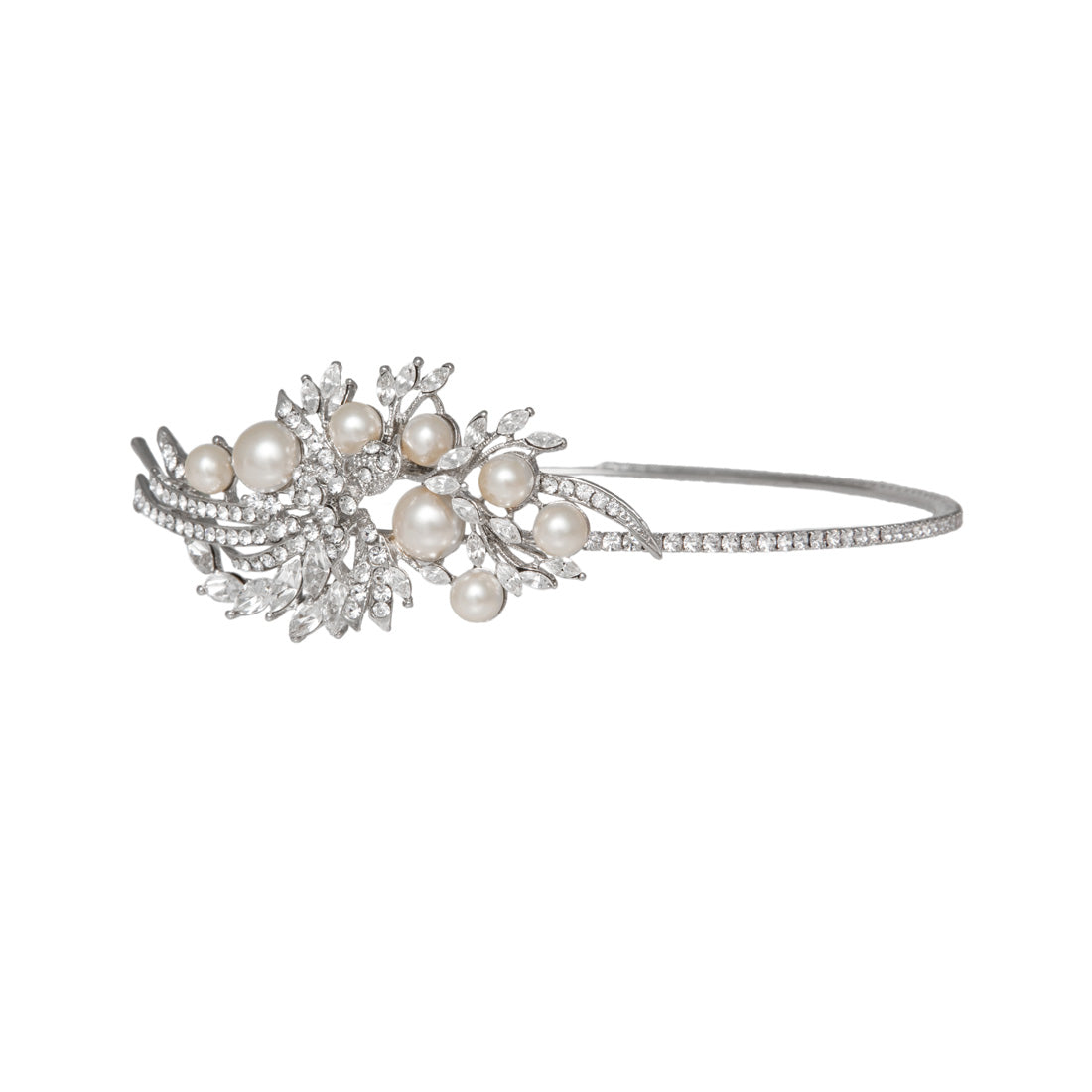 Exquisitely Precious Pearl Bridal Side Tiara on Single Crystal Headband