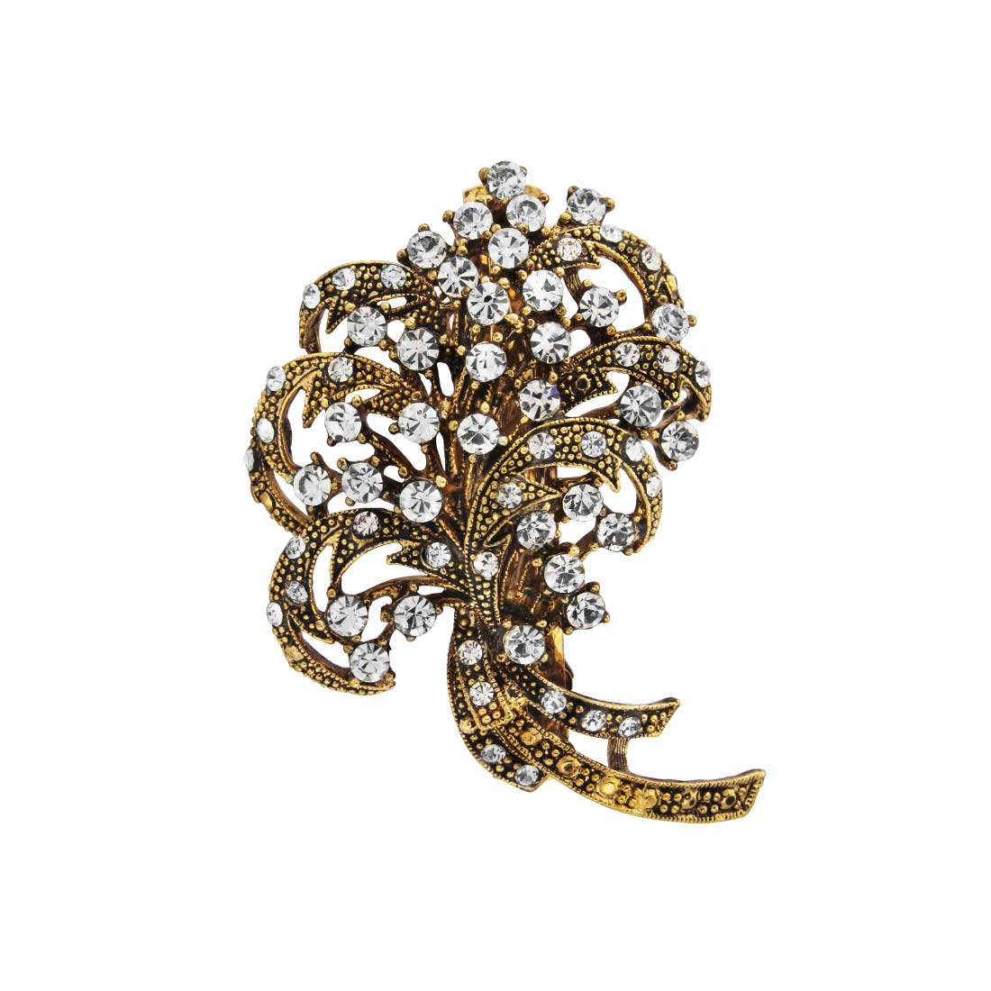 Extravagance of Gold Vintage Crystal Feather Hair Clip