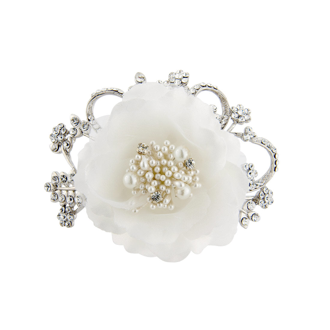 Flower of Elegance Ivory and Crystal Wedding Hair Flower
