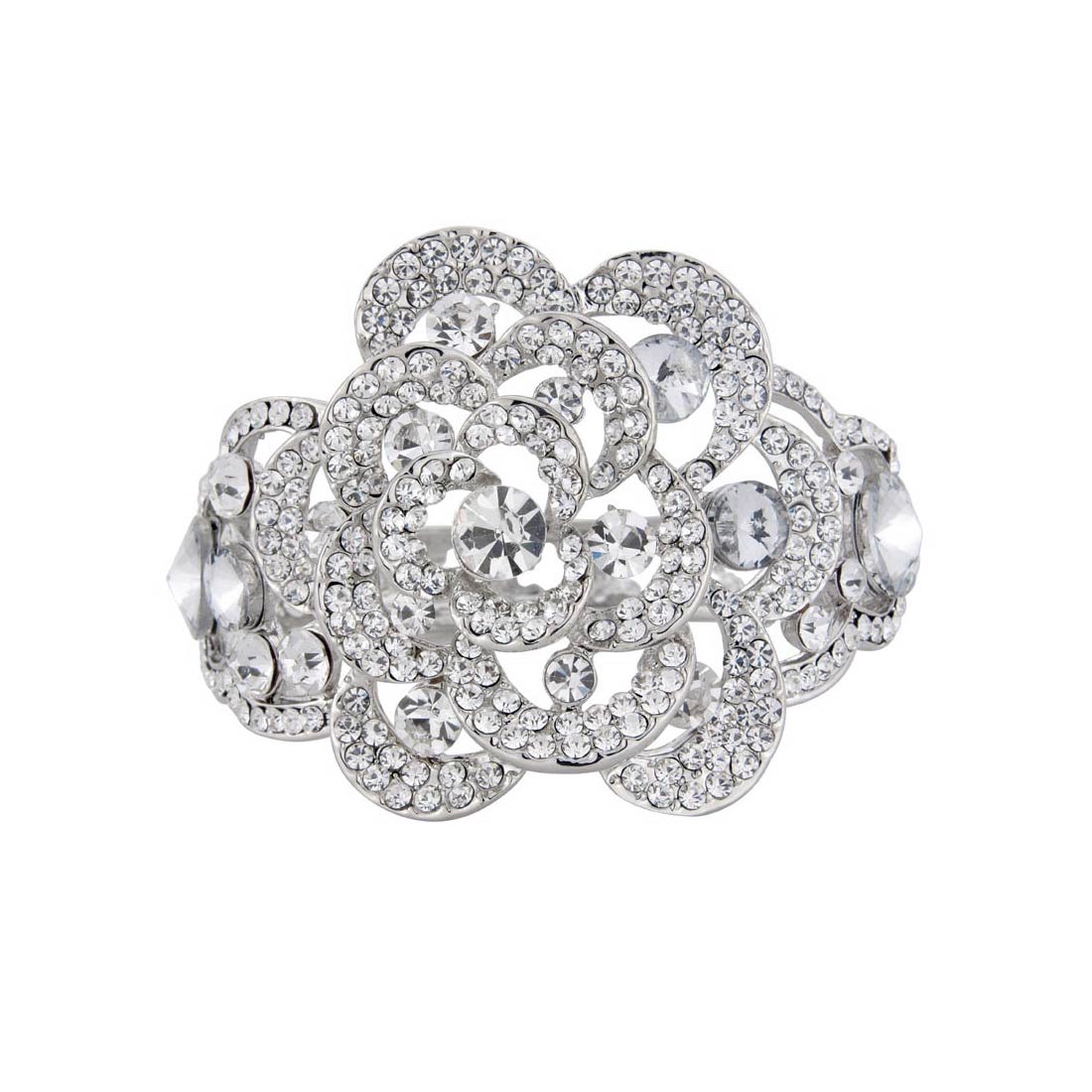 Forties Extravagance Statement Crystal Flower Cuff Bangle
