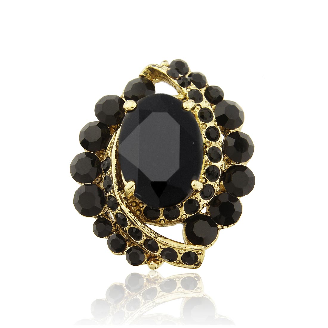 Gatsby Drama Art Deco Black & Gold Cocktail Ring