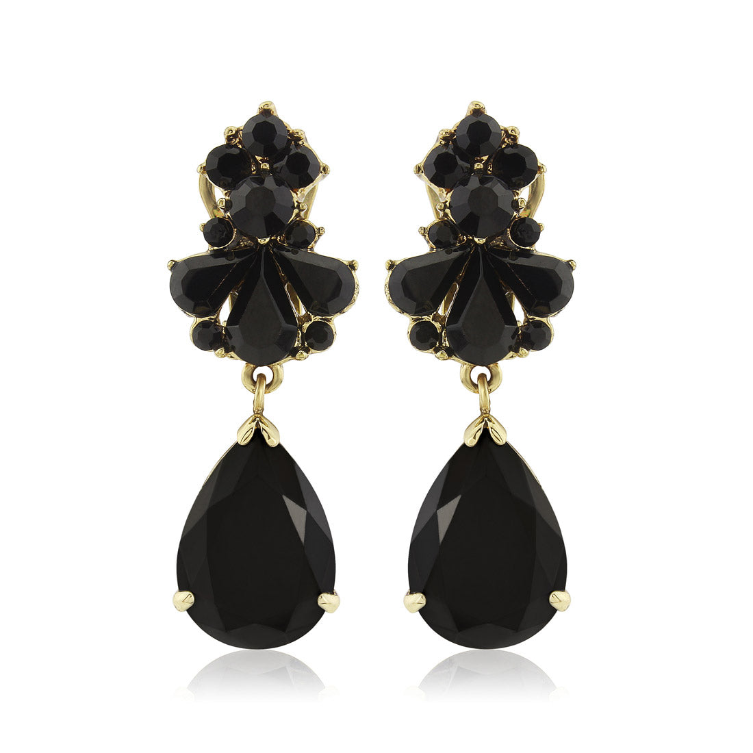 Gatsby Heiress Black & Gold Drop Clip On Earrings