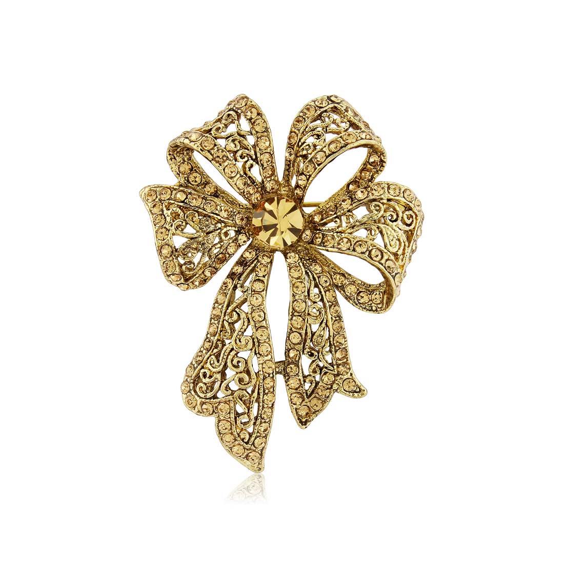 Golden Age of Glamour Gold Crystal Bow Brooch