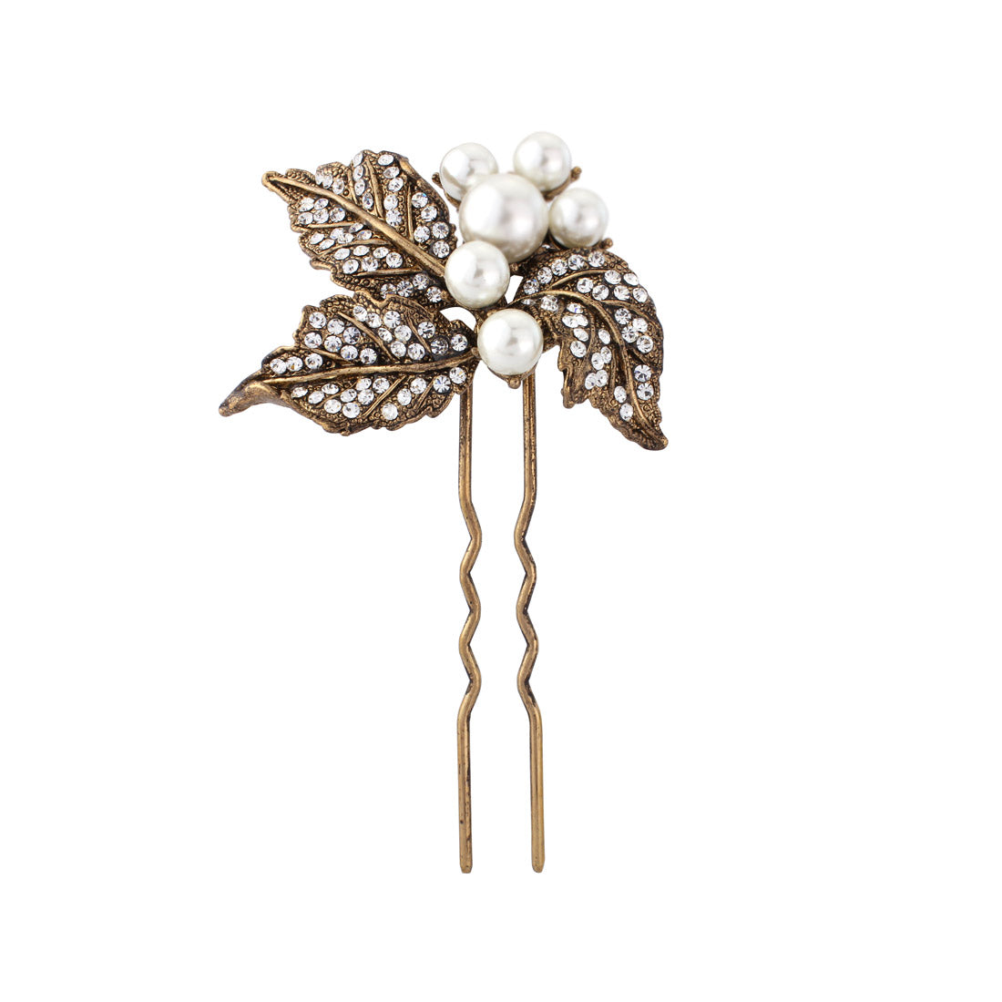 Golden Leaves Crystal and Pearl Gold Wedding Hair Pin