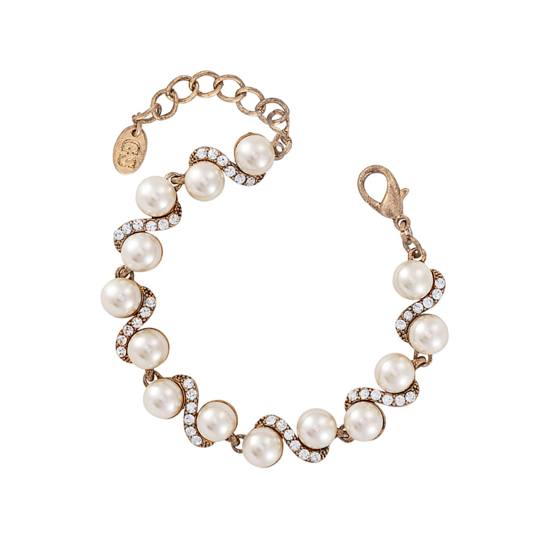 Golden Pearl & Crystal Bridal & Occasion Bracelet