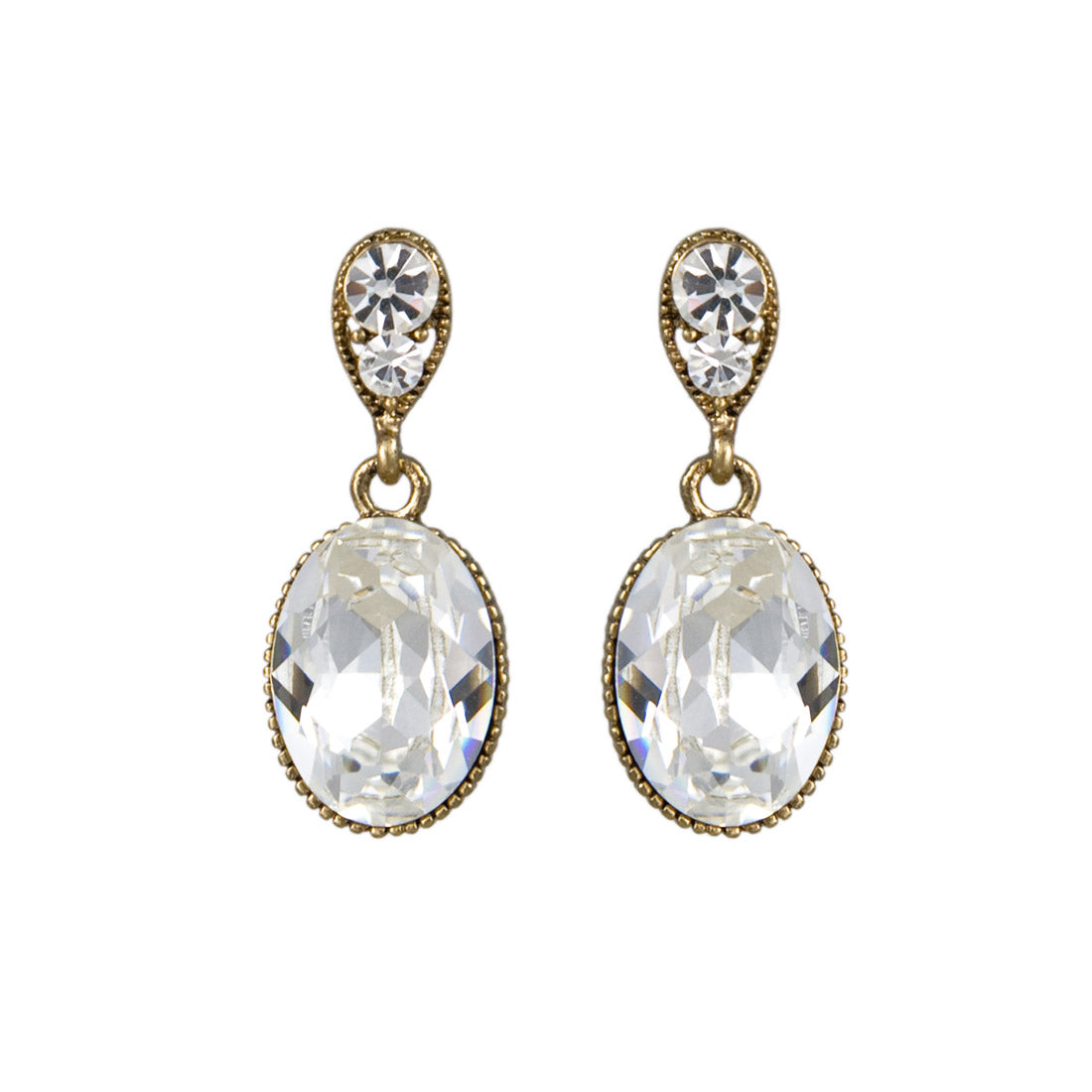 Golden Society Oval Crystal Drop Wedding Earrings