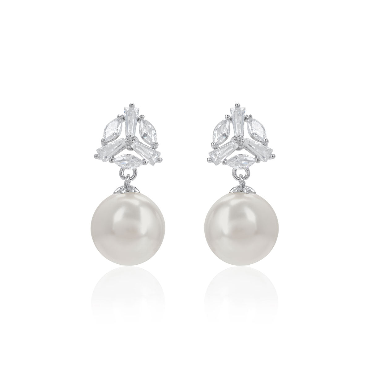 Graceful Pearl & CZ Drop Bridal Earrings