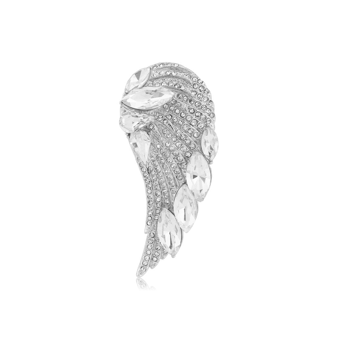 Guardian Angel Wing Silver Crystal Brooch