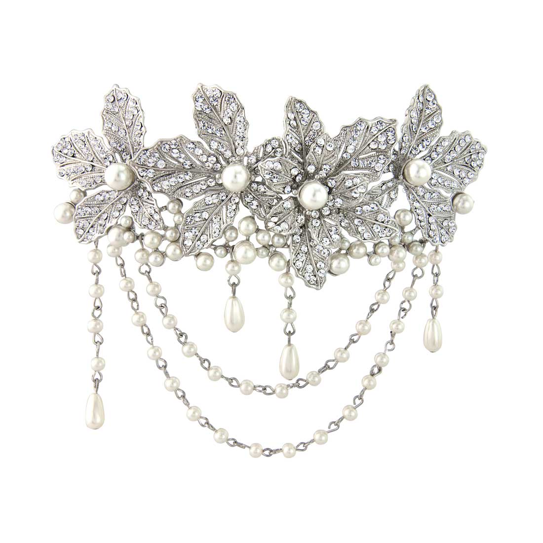 Heirloom Leaves Pearl Drop Wedding Hair Clip