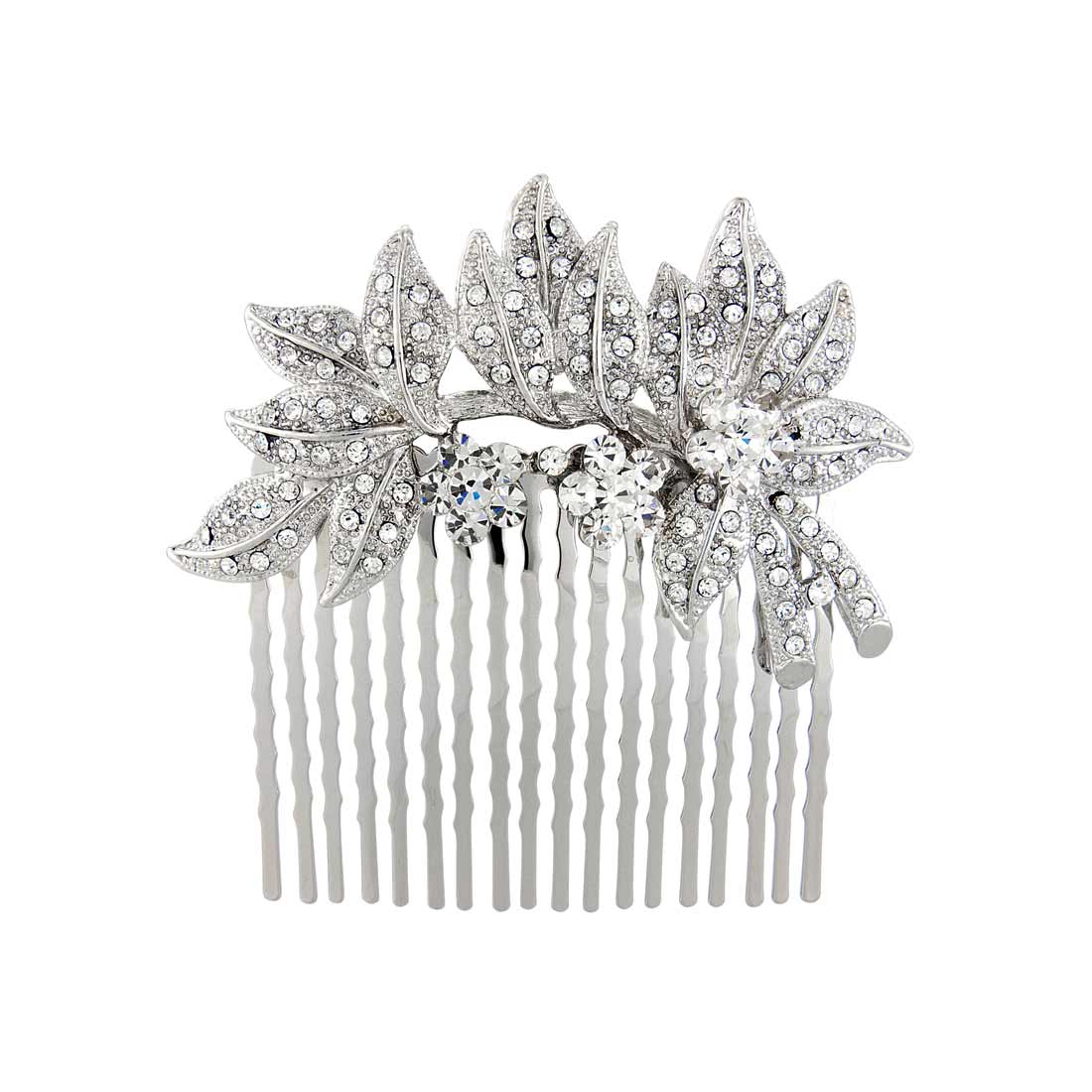 Leaves of Beauty Silver Crystal Hair Comb for Weddings