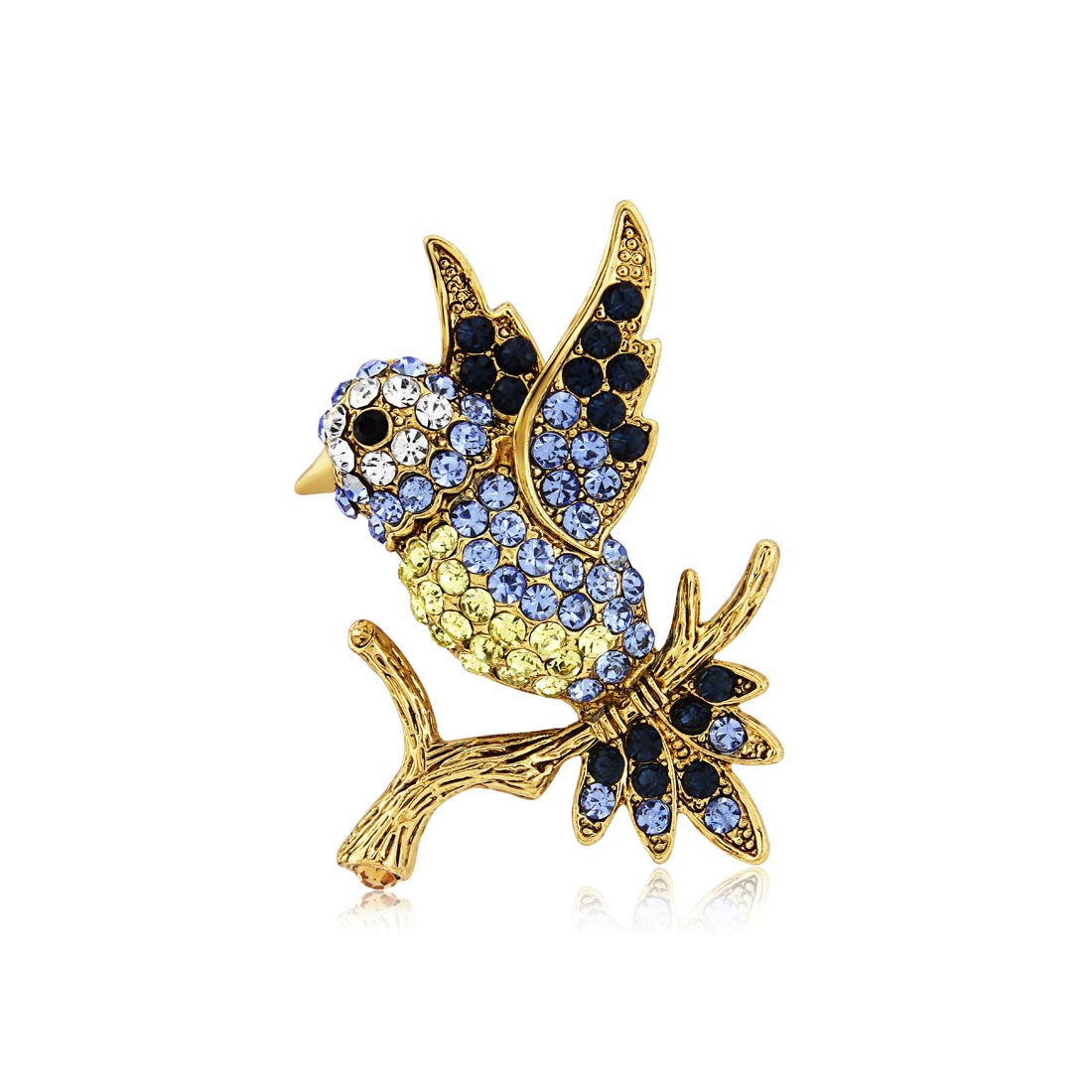 Love Bird Blue & Yellow Crystal Vintage Brooch