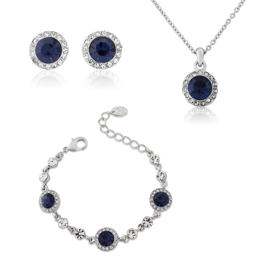 Moonlight Shimmer Navy Jewellery Set featuring earrings, bracelet and pendant