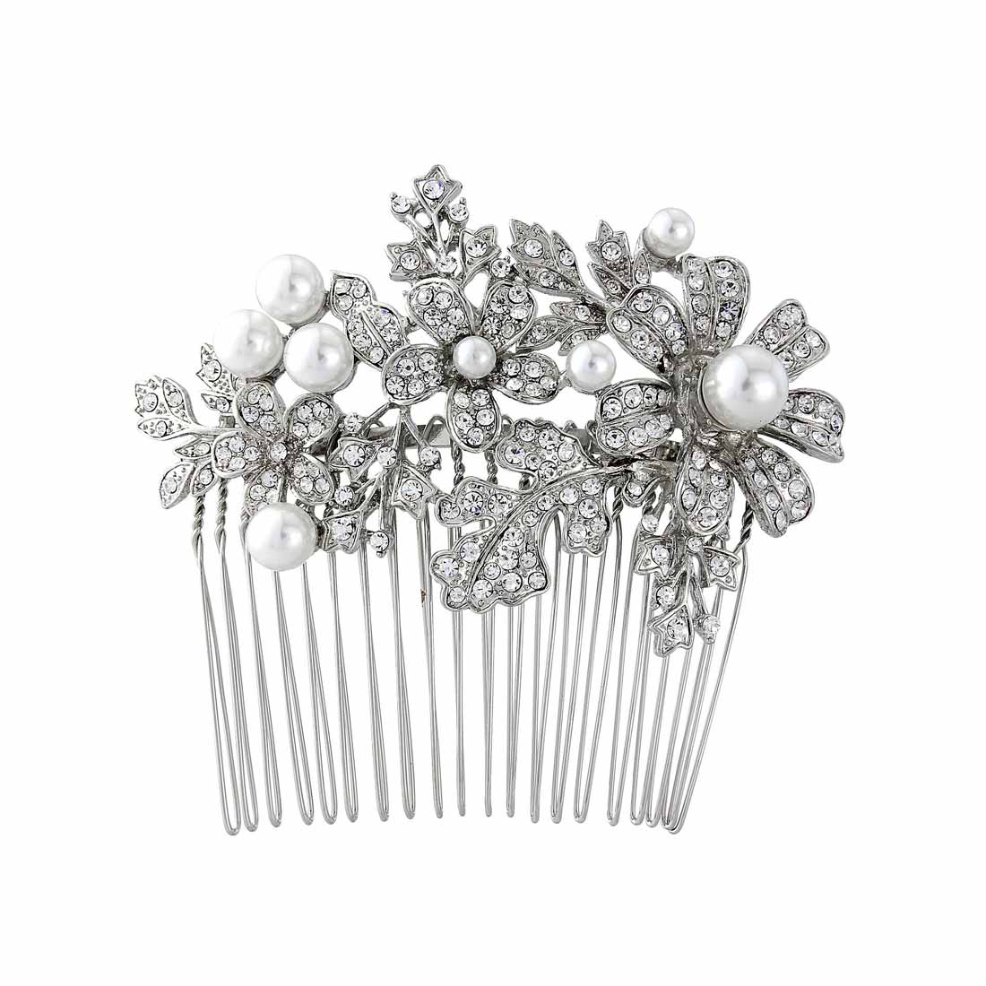 Pearl Fleur Crystal Flower Bridal Hair Comb