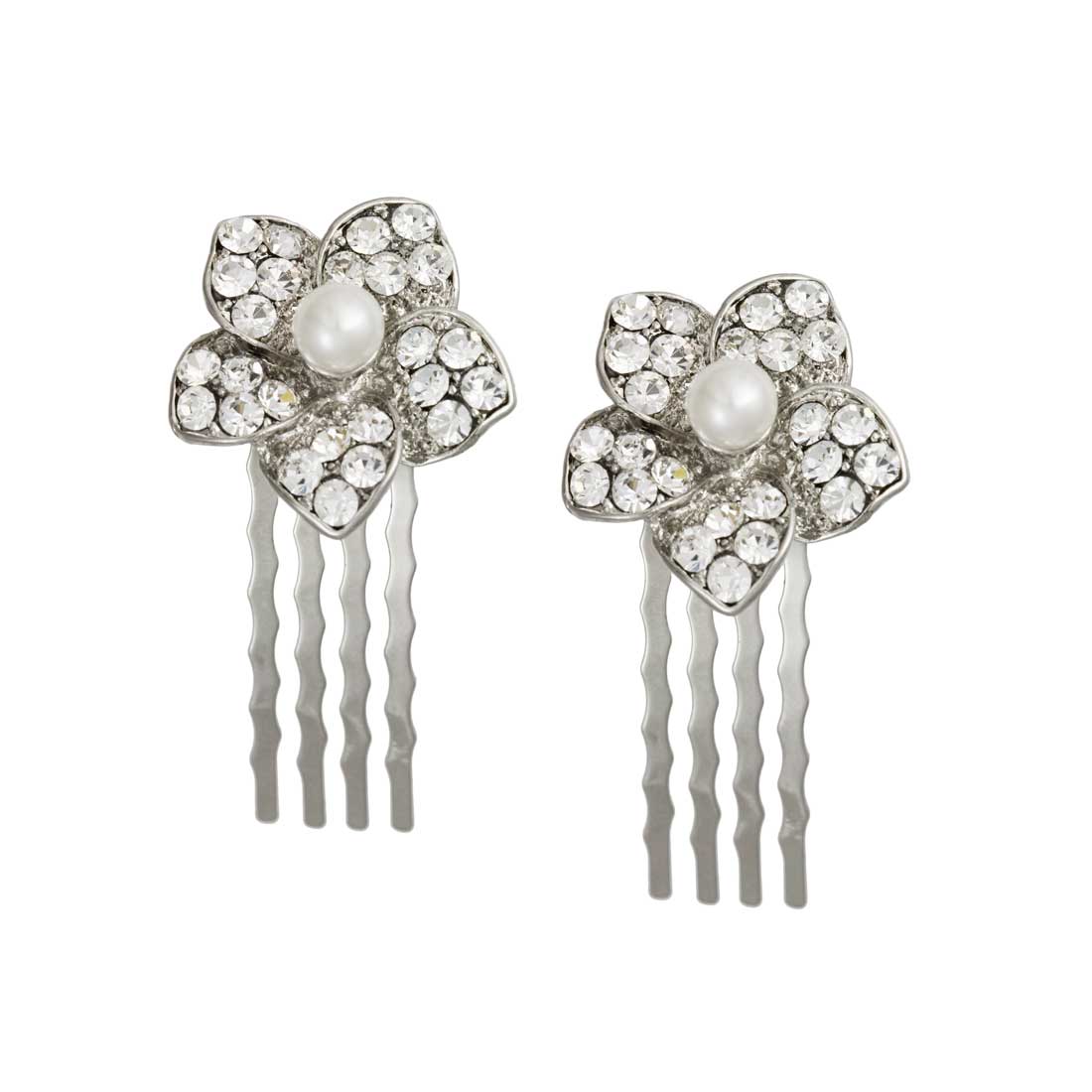Pearl Posy Small Wedding Flower Hair Combs - Pair