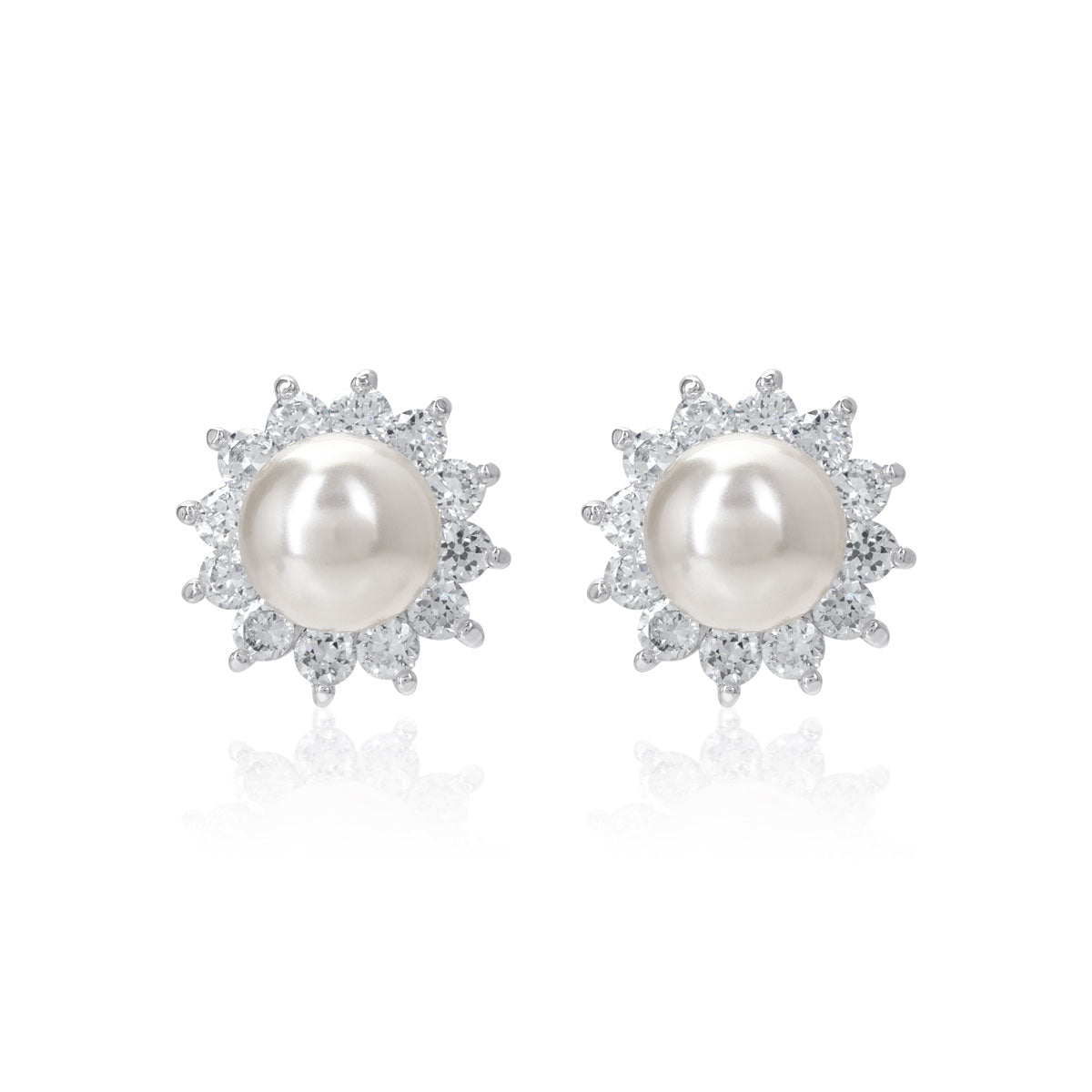 Pearl Romance CZ Cluster Stud Bridal Earrings