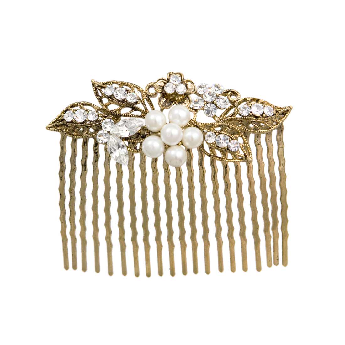 Pearls of Enchantment Gold Leaf Floral Wedding Hair Comb