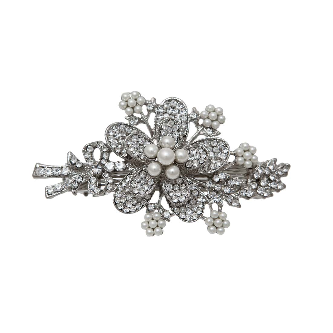 Pearls of Romance Flower Hair Clip with Barrette Fastening