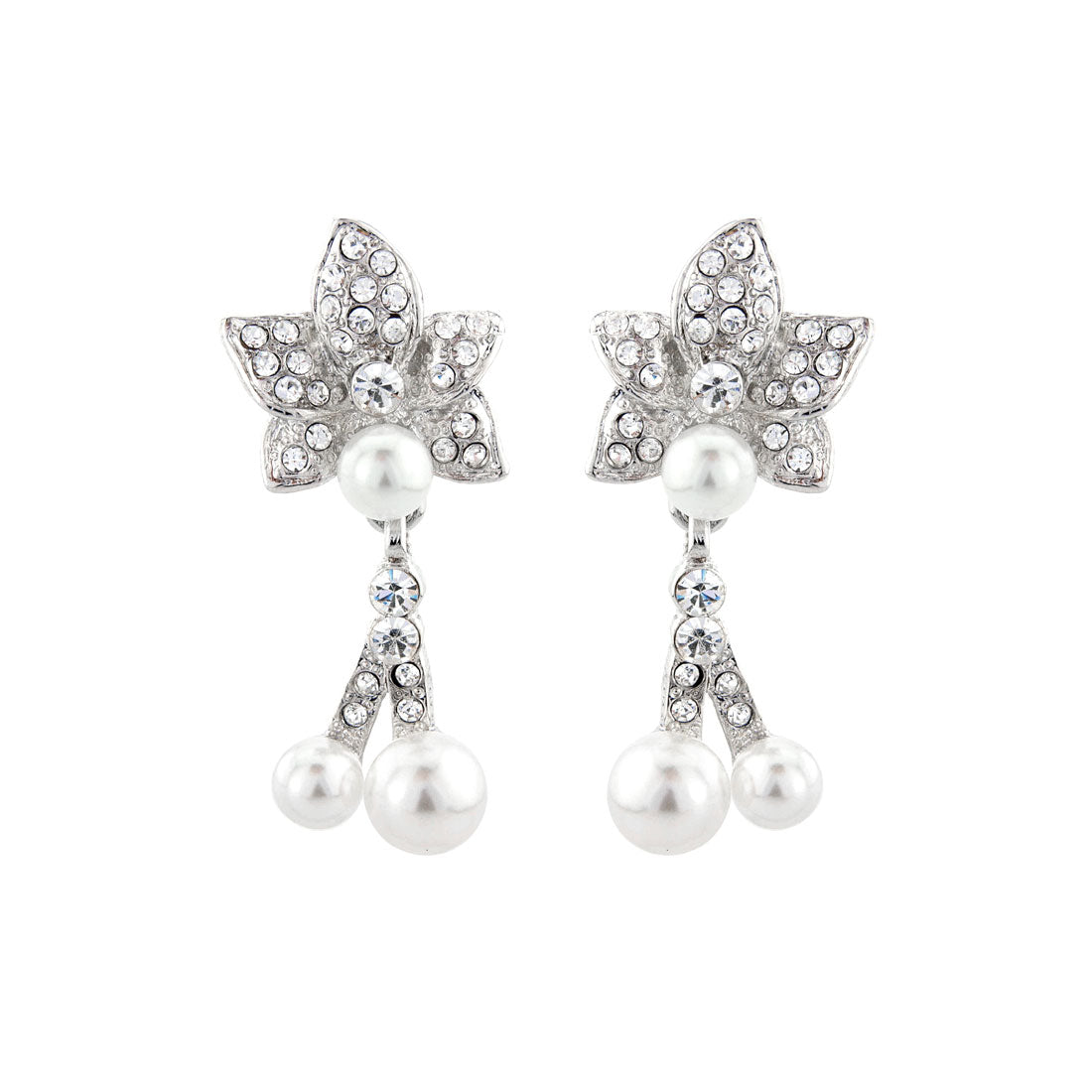 Petal and Pearls Floral Wedding Drop Earrings