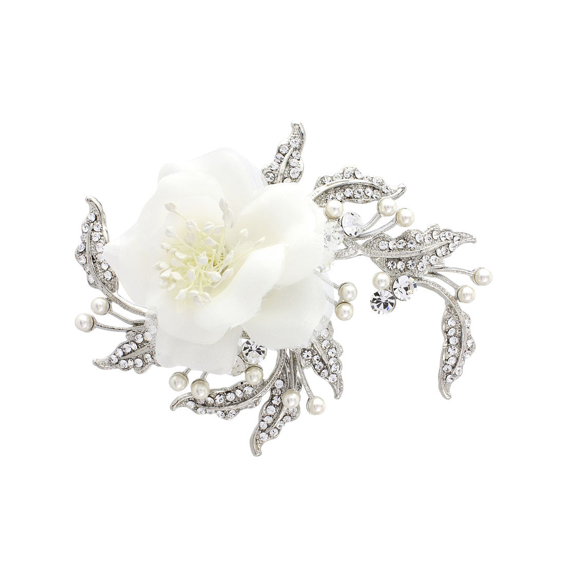 Petals of Eternity Crystal Leaf Bridal Ivory Hair Flower