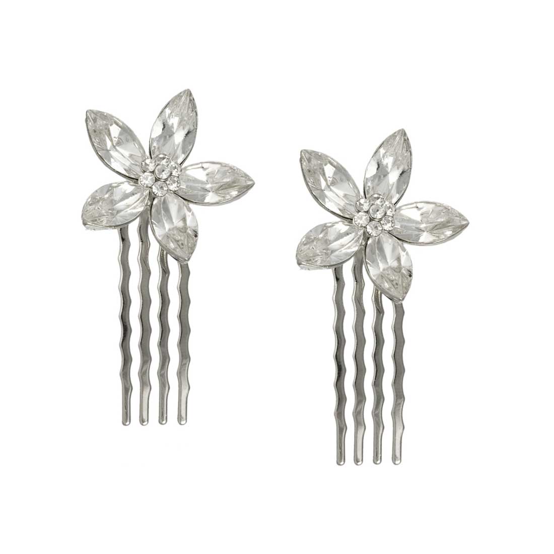 Petals of Love Small Crystal Flower Wedding Hair Combs - Pair