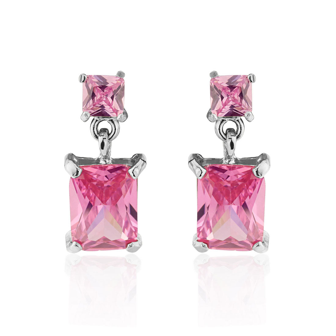 Pink Heiress Cubic Zirconia Rectangle Drop Earrings