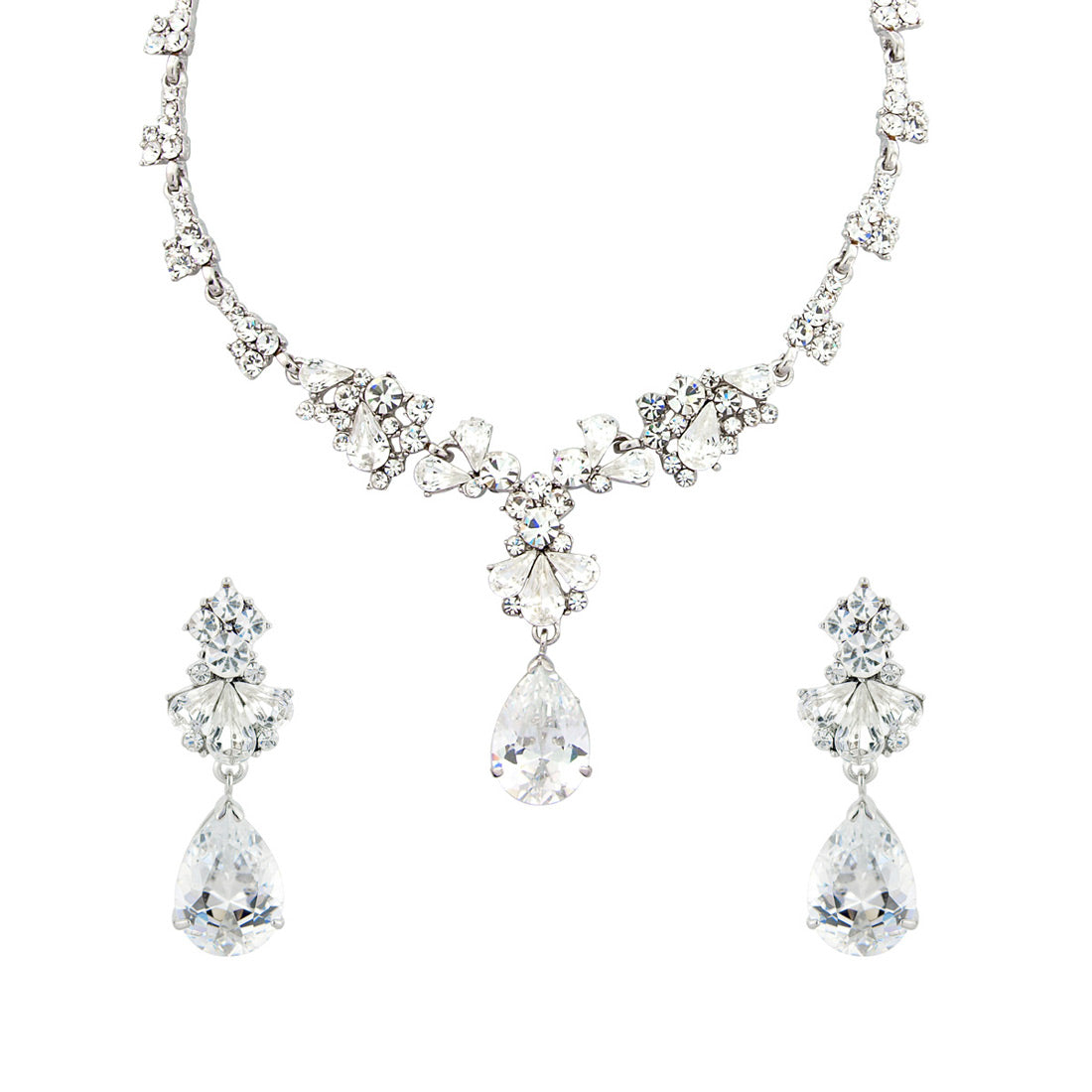 Precious Heiress Cubic Zirconia Jewellery Set featuring drop earrings and necklace