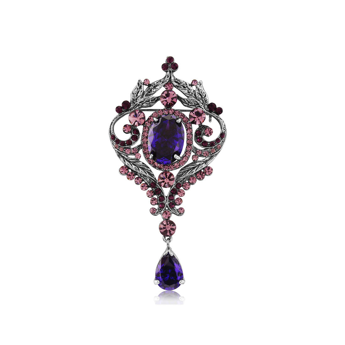 Regal Treasure Vintage Drop Purple & Amethyst Crystal Large Brooch