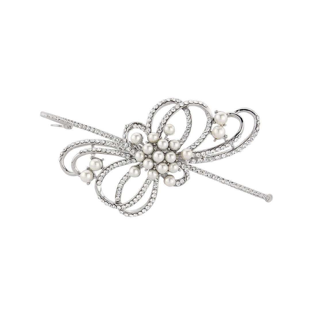 Ribbons and Pearls Crystal & Pearl Bow Wedding Side Tiara