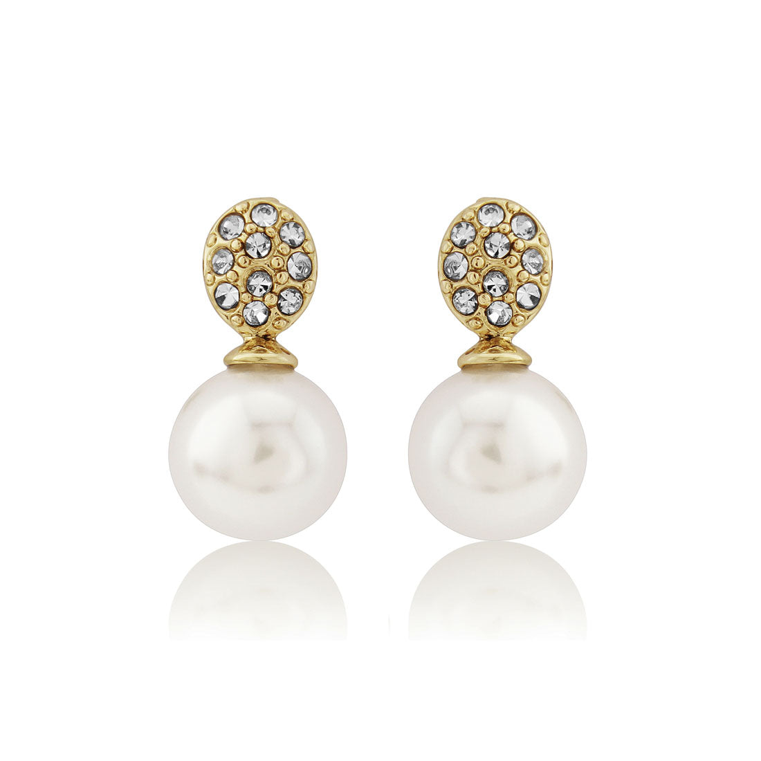 Romance in Gold Crystal Pearl Small Drop Wedding Earrings