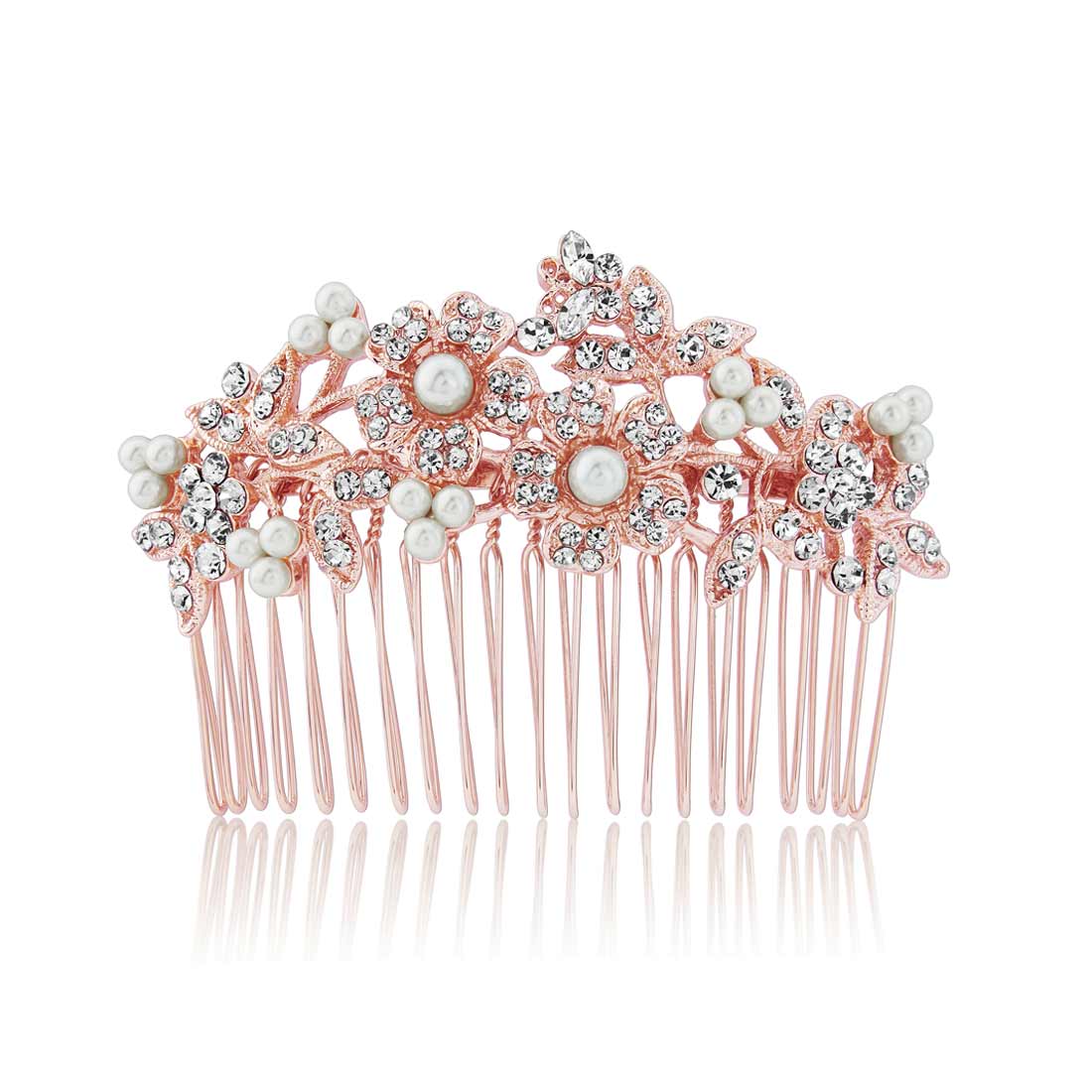 Rose Gold Blooms Crystal & Pearl Hair Comb