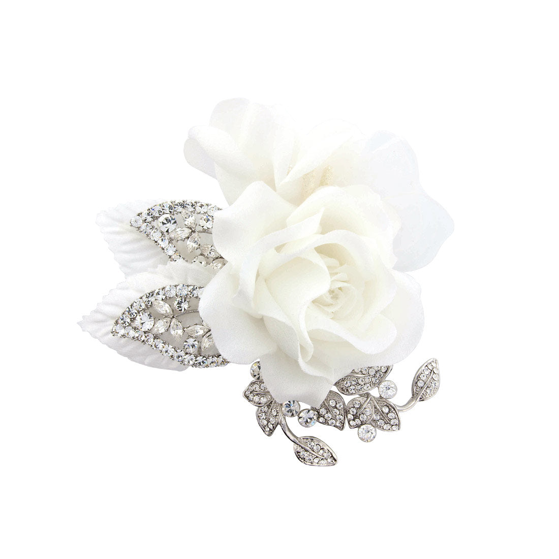 Roses of Grace Ivory Silky Rose & Crystal Wedding Hair Flower