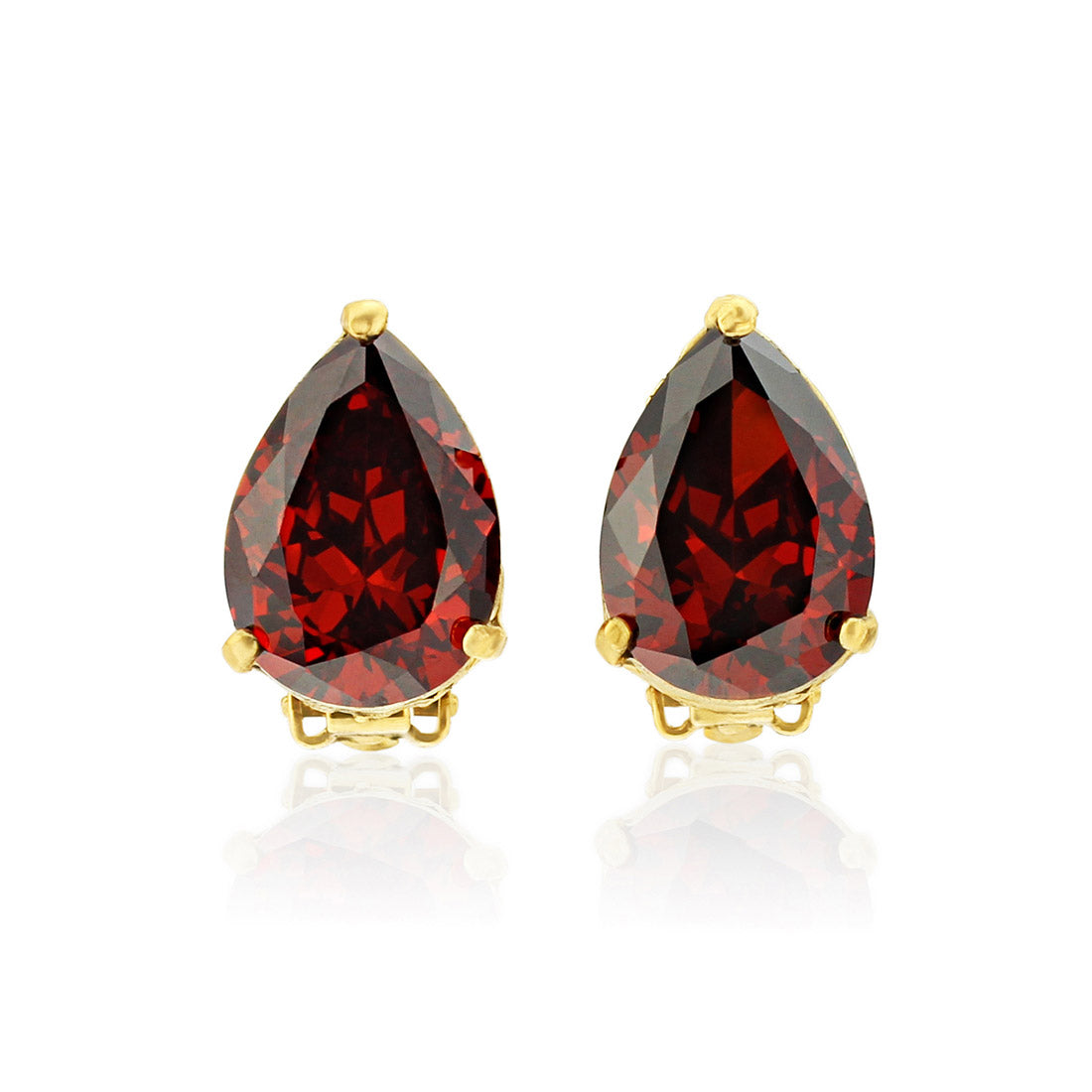 Ruby Rocks Red Cubic Zirconia Pear Cut Clip On Earrings