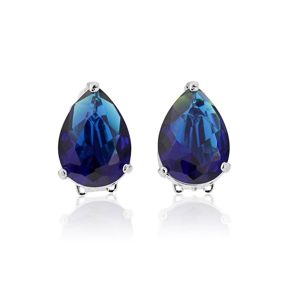 Sapphire Icon Blue Pear Cut Cubic Zirconia Clip On Earrings