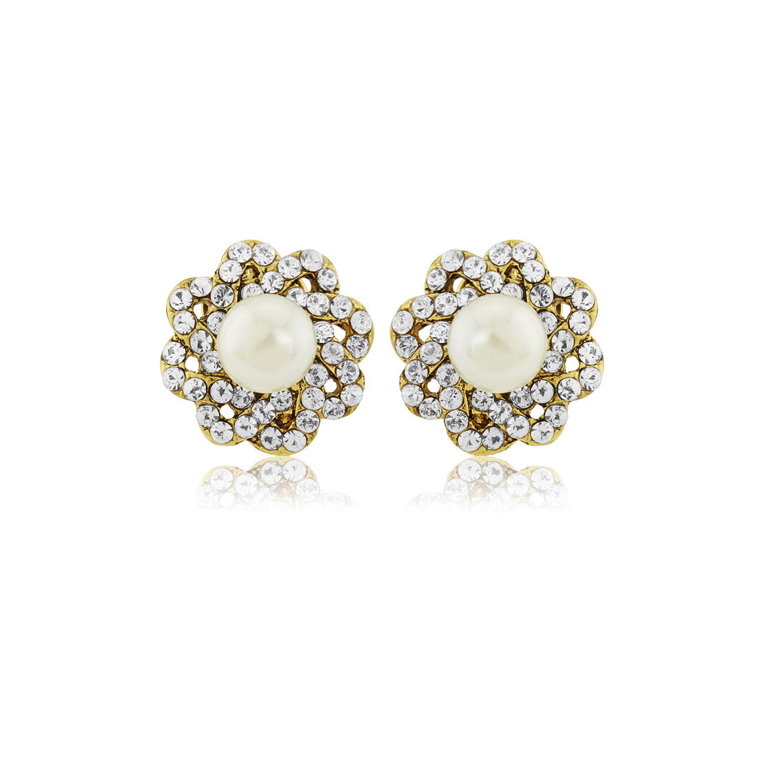 Shimmer of Gold Crystal & Pearl Clip On Earrings for Weddings & Occasions