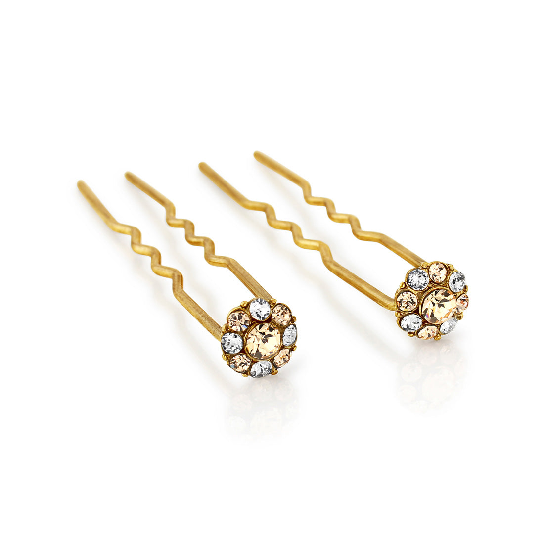 Shimmer of Peach Crystal & Gold Hair Pins - Pair