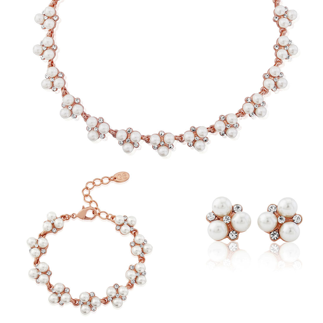 Shimmer of Rose Gold pearl and crystal wedding jewellery set
