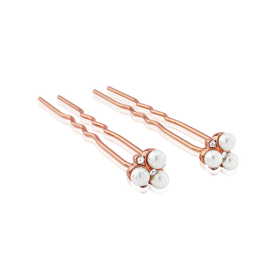 Shimmer of Rose Gold Pearl Cluster & Crystal Wedding Hair Pins - Pair