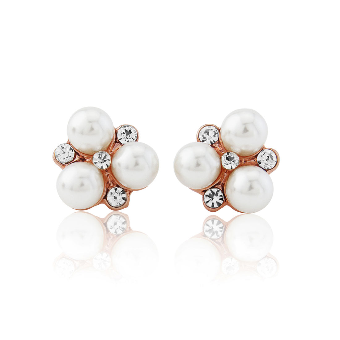 Shimmer of Rose Gold Crystal & Pearl Cluster Wedding Stud Earrings