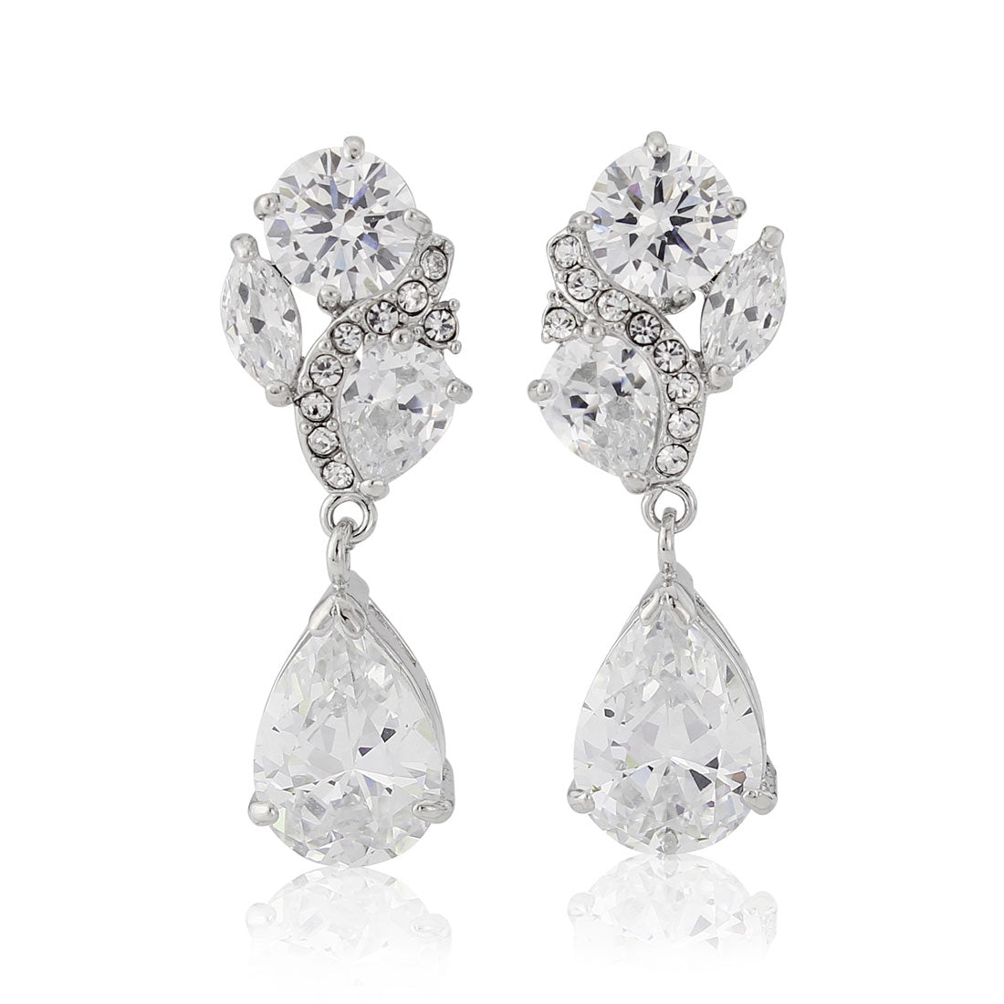 Starlet's Extravagance Cubic Zirconia Drop Clip On Earrings for Brides & Occasions