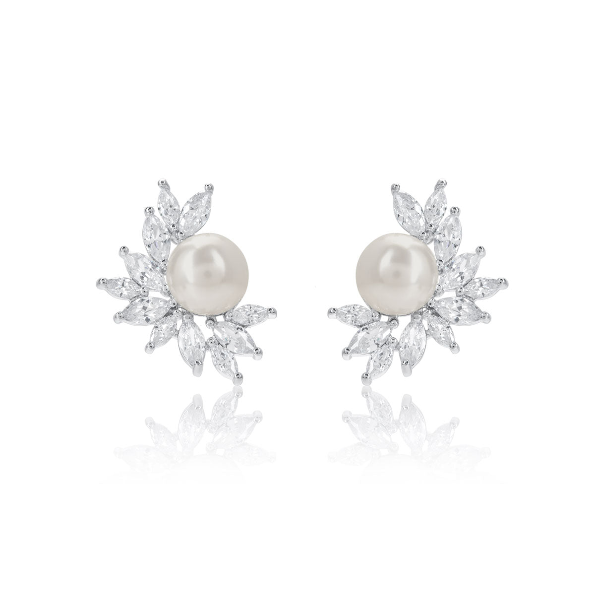 Starlet's Pearls CZ Cluster Bridal Earrings