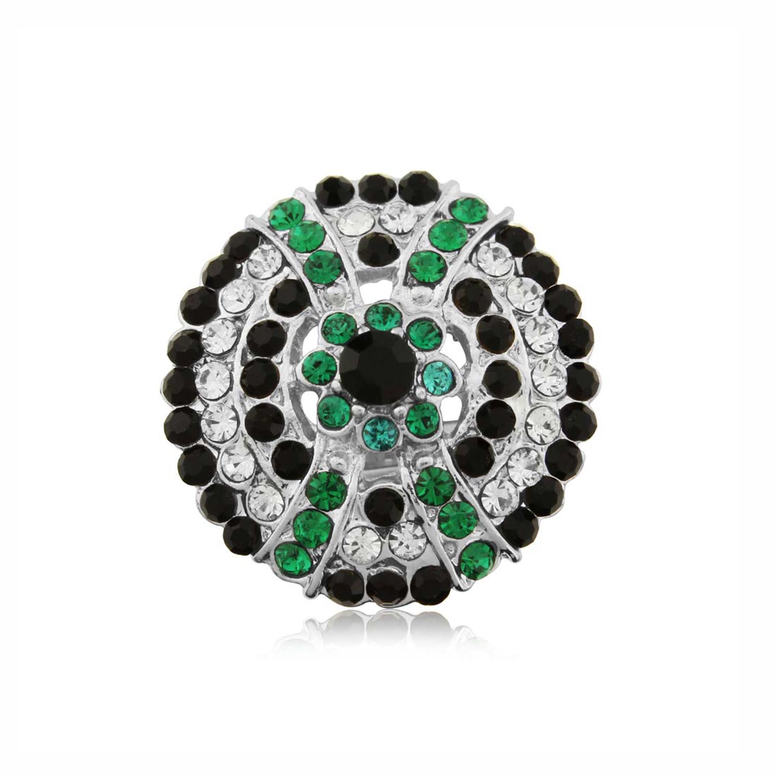 Statement of Deco Emerald Green & Black Crystal Cocktail Ring