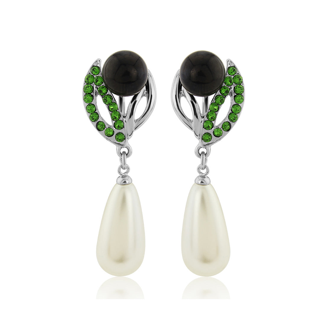 Statement of Deco Black, Green & Pearl Vintage Clip On Earrings