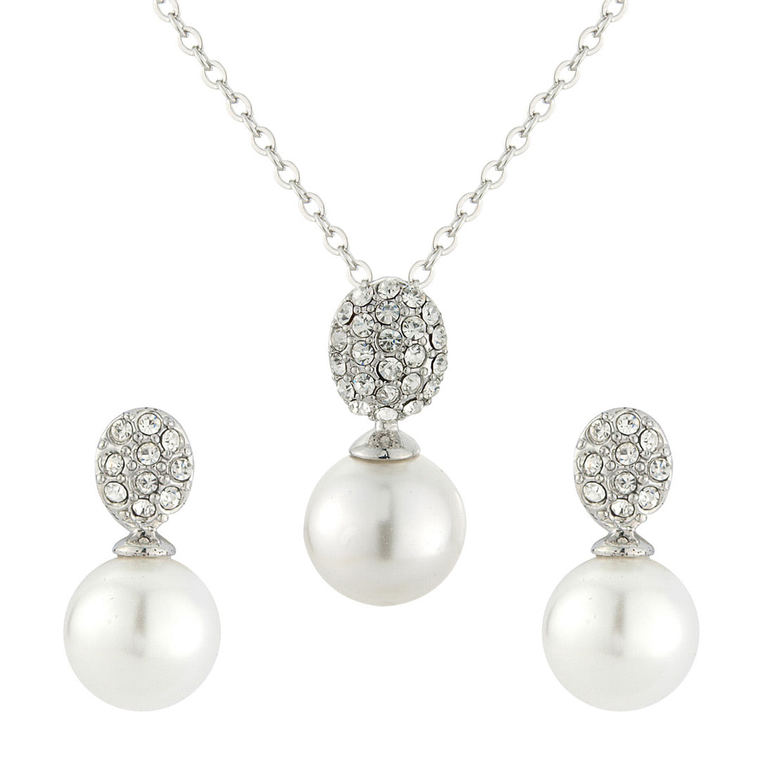 Timeless Elegance Pearl Bridal Jewellery Set featuring earrings and pendant