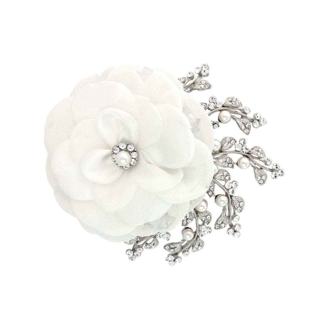 Timeless Petals Ivory Bridal Hair Flower on Crystal & Pearl Headpiece