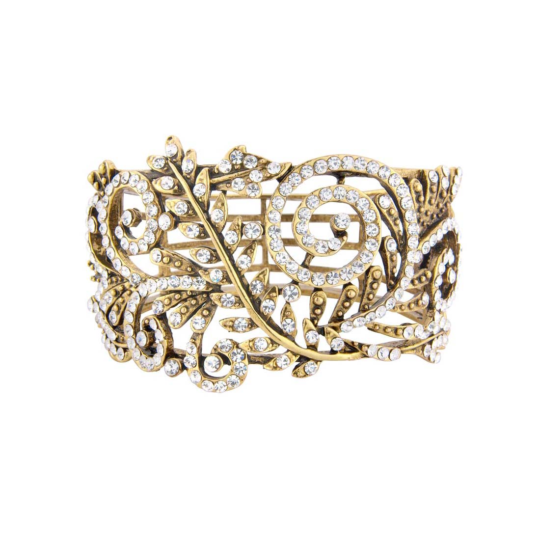 Treasured Beauty Gold Vintage Style Crystal Scroll Bangle