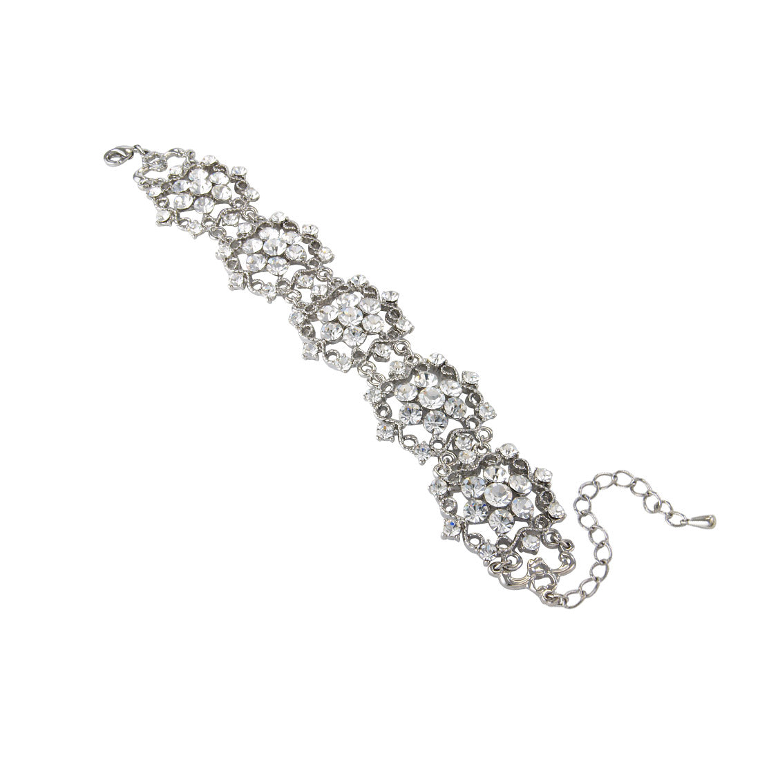 Vintage Charmer Silver Ornate Crystal Bracelet