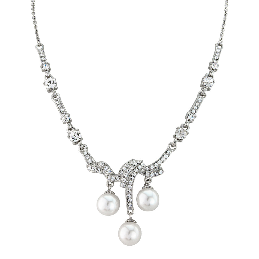 Vintage Elegance Crystal and Pearl Drop Necklace
