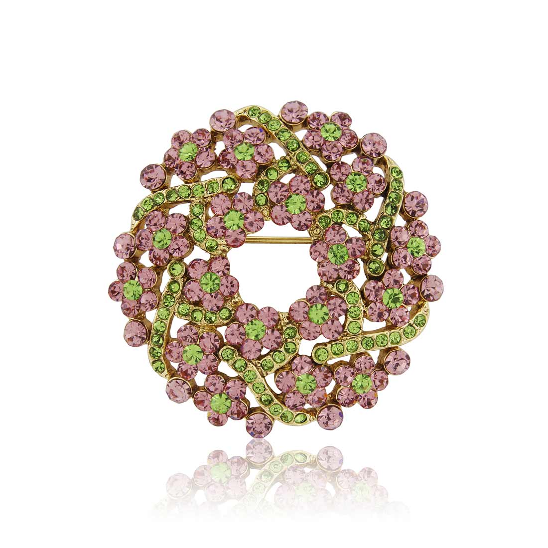 Wreath of Romance Pink & Green Crystal Brooch